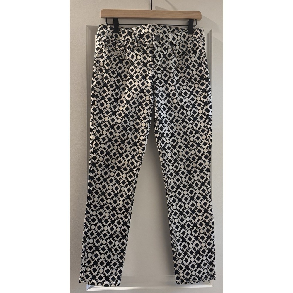 J. Crew Toothpick Stretch Geometric Aztec Print Denim Jeans Black White Size 27